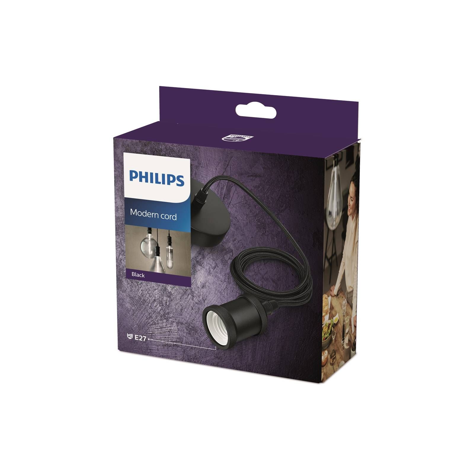 Philips závesná lampa vintage, E27 objímka, čierna, Obývacia izba / jedáleň, kov, E27, 40W
