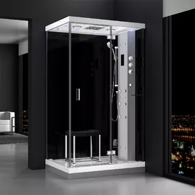 M-SPA - Pravý čierny hydromasážny a parný saunový sprchovací box 120 x 90 x 217 cm