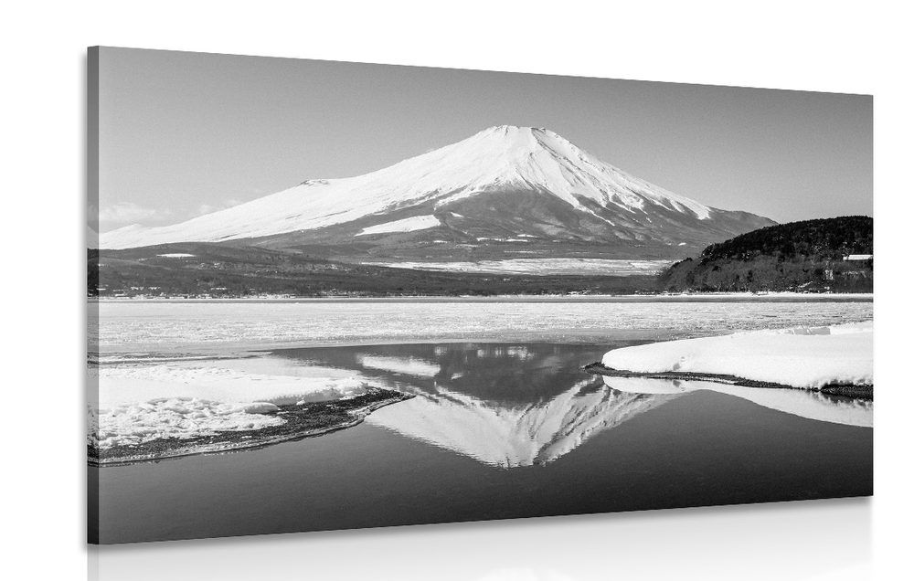 Obraz japonská hora Fuji v čiernobielom prevedení