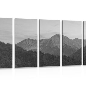 5-dielny obraz hory v čiernobielom prevedení