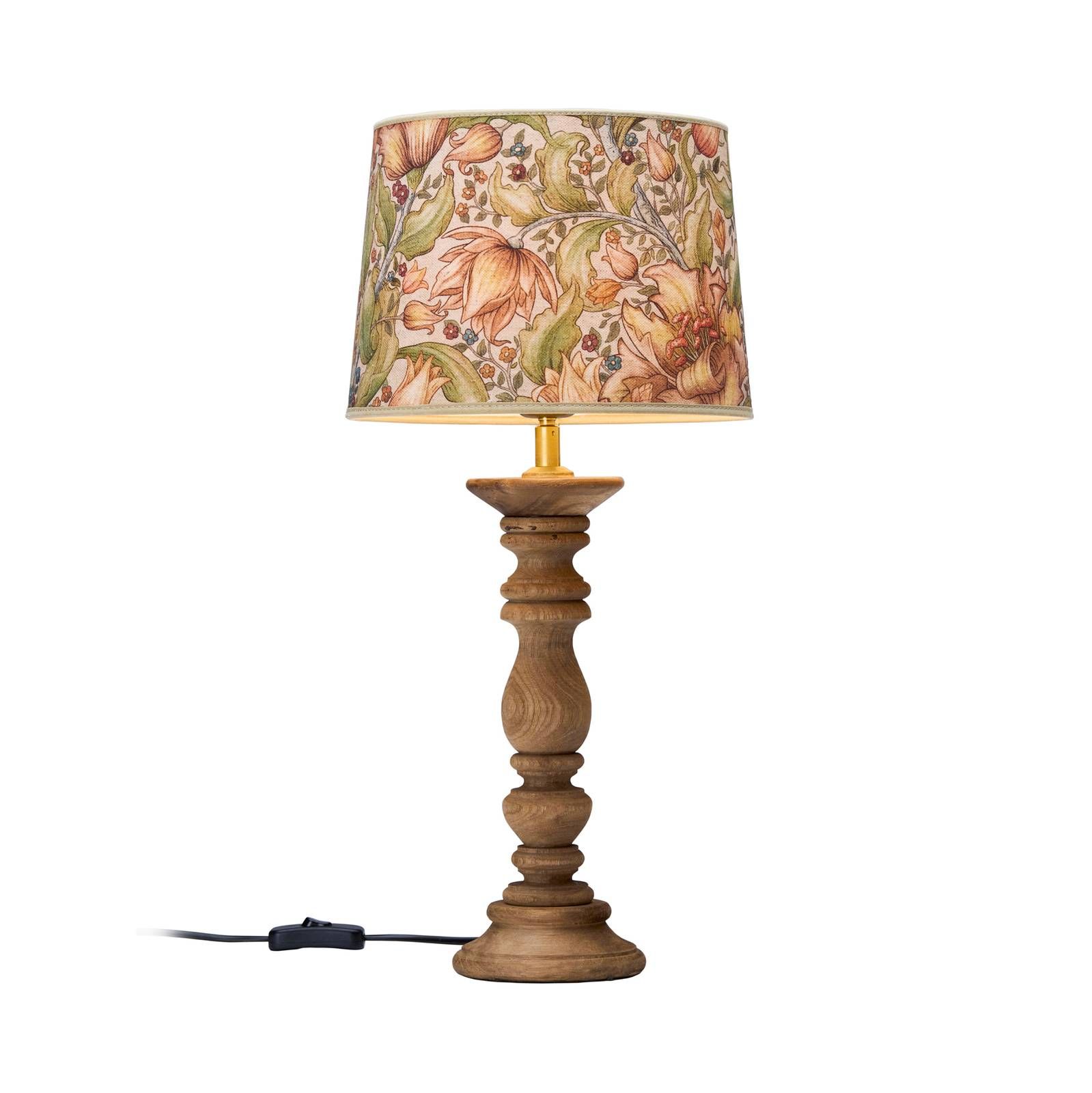 PR Home Lodge stolová lampa drevo/textil kvety, Obývacia izba / jedáleň, drevo, textil, E27, 40W, K: 50cm