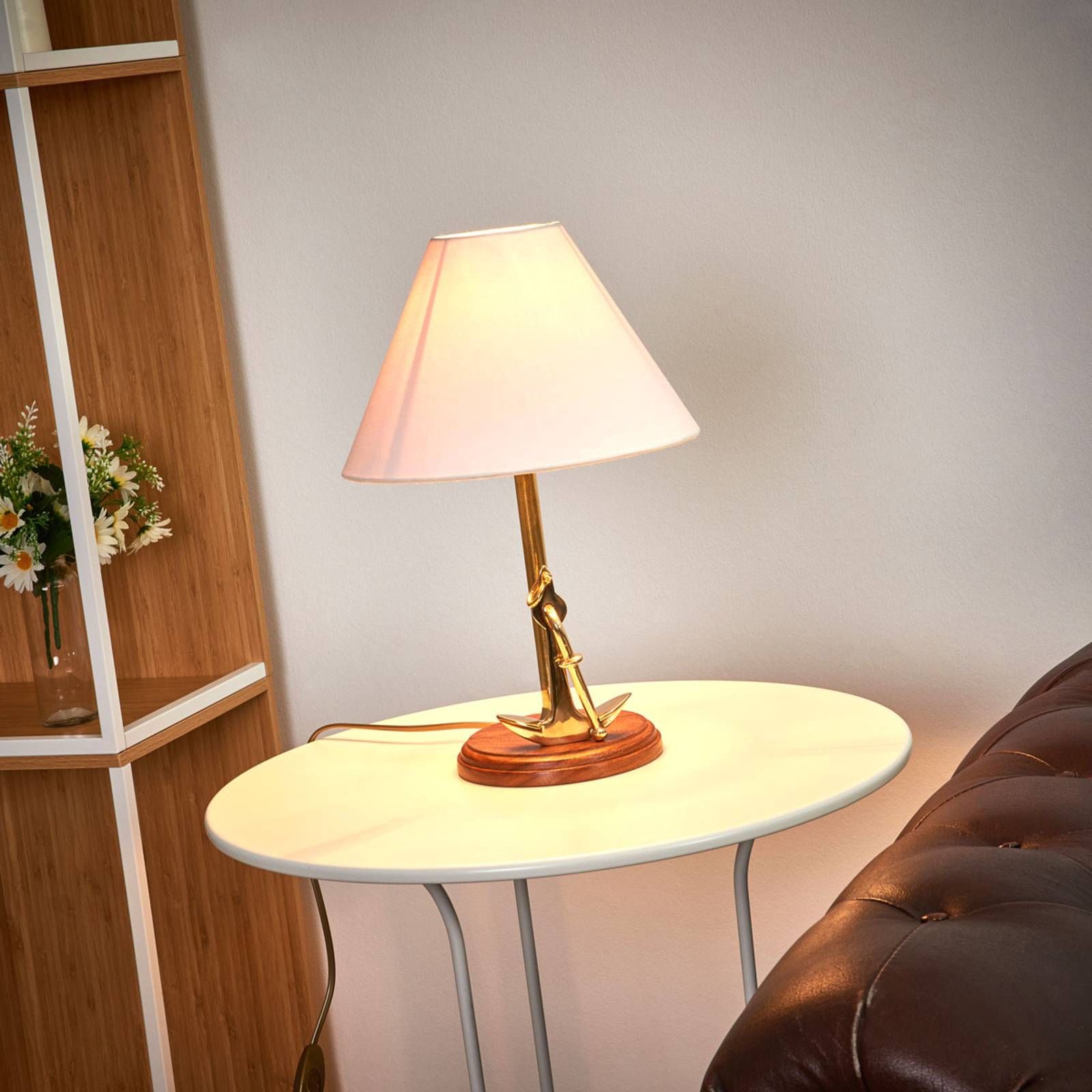 Sea-Club Individuálna stolná lampa ANCHOR s mosadzou, Obývacia izba / jedáleň, drevo, kov, E14, 60W, K: 39cm