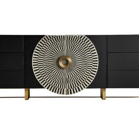 Estila Art-deco exkluzívny príborník Caderina čiernej farby so zlatými prvkami z dreva a kovu 200cm