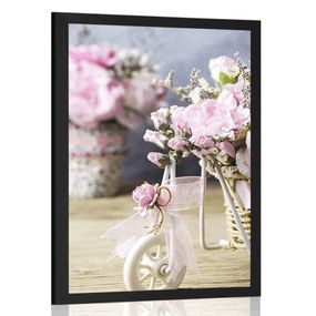 Plagát romantický ružový karafiát vo vintage nádychu - 20x30 black