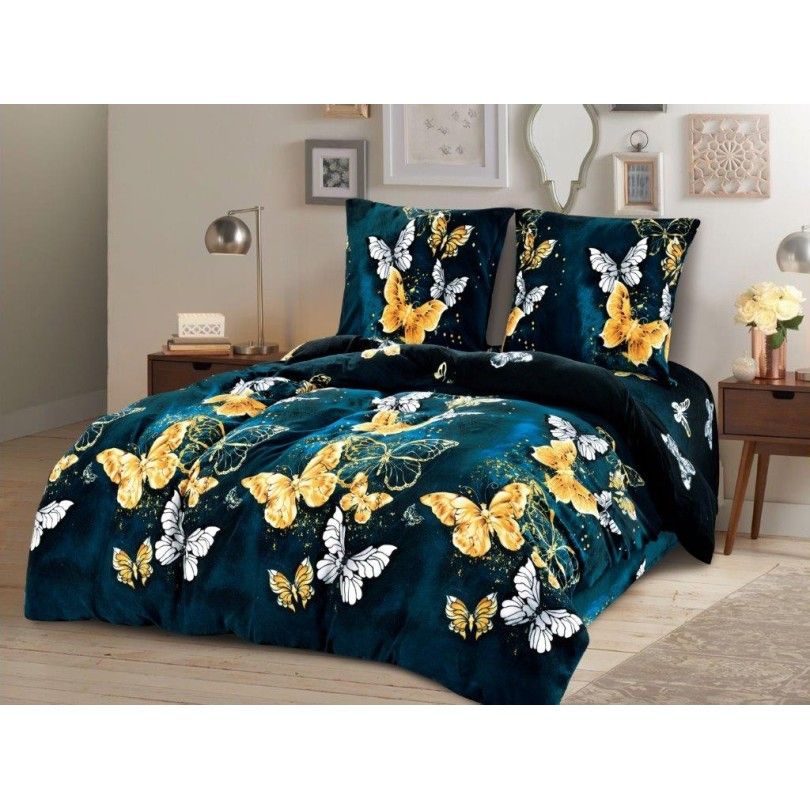 DomTextilu Mikroplyšové posteľné obliečky modrozelenej farby s motýľmi  Modrá 68696-244457
