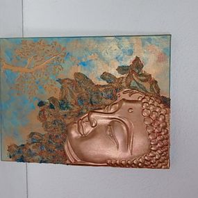 Obraz Budha pozerajúci, modrý, ručná práca, 40x30cm