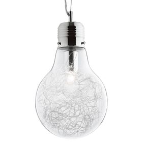 Ideallux Luce Max – závesná lampa v tvare žiarovky, Obývacia izba / jedáleň, sklo, kov, E27, 60W, K: 39cm