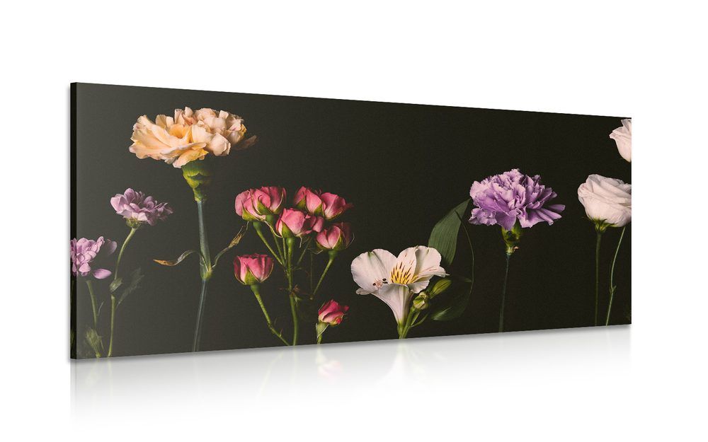 Obraz elegantné kvety na tmavom pozadí - 120x60
