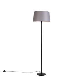 Čierna stojaca lampa s ľanovým tienidlom tmavošedá 45 cm - Simplo