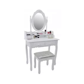 Supplies RETRO toaletný stolík s taburetkou - biely
