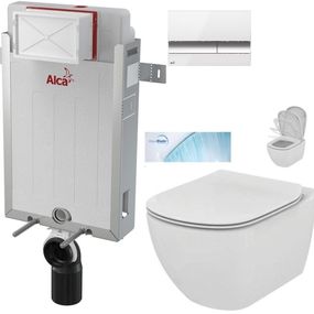 ALCADRAIN Renovmodul - predstenový inštalačný systém s bielym / chróm tlačidlom M1720-1 + WC Ideal Standard Tesi so sedadlom SoftClose, AquaBlade AM115/1000 M1720-1 TE1