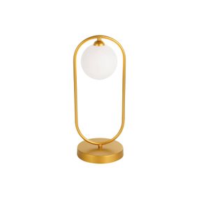 Viokef Stolová lampa Fancy so skleneným tienidlom, zlatá, Obývacia izba / jedáleň, oceľ, sklo, G9, 25W, K: 43cm