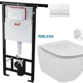 ALCADRAIN Jádromodul - predstenový inštalačný systém s bielym tlačidlom M1710 + WC Ideal Standard Tesi se sedlem RIMLESS AM102/1120 M1710 TE2