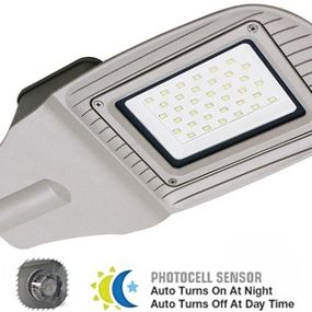 LED pouličné svietidlo so súmrakovým senzorom 30W IP65 2400lm šedé - denná (4000K)