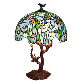 Clayre&Eef Stolová lampa 5LL-6115 v štýle Tiffany, Obývacia izba / jedáleň, polyrezín, sklo, E27, 60W, K: 49cm