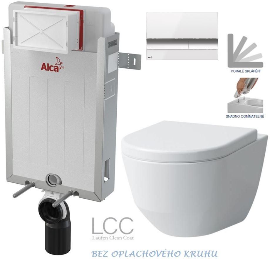 ALCADRAIN Renovmodul - predstenový inštalačný systém s bielym / chróm tlačidlom M1720-1 + WC LAUFEN PRO LCC RIMLESS + SEDADLO AM115/1000 M1720-1 LP2