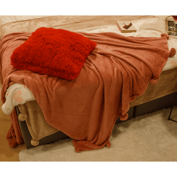 TEMPO-KONDELA ASTANA, plyšová deka s brmbolcami, ružová, 150x200 cm