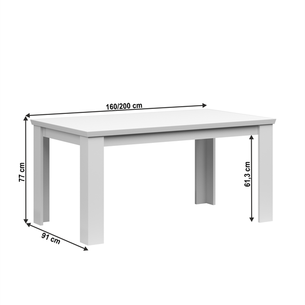 Rozkladací jedálenský stôl, biela, 160-200x91 cm, ARYAN