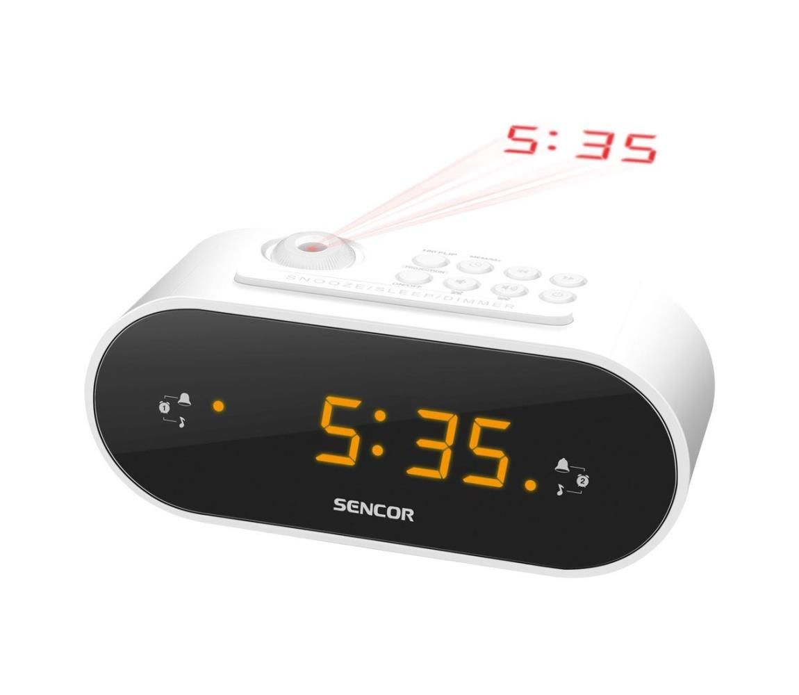 Sencor - Rádiobudík s LED displejom a projektorom 5W/230V biela