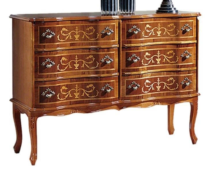Estila Luxusná rustikálna komoda Clasica z masívneho dreva so štestimi zásuvkami s ornamentálnym zdobením 110cm