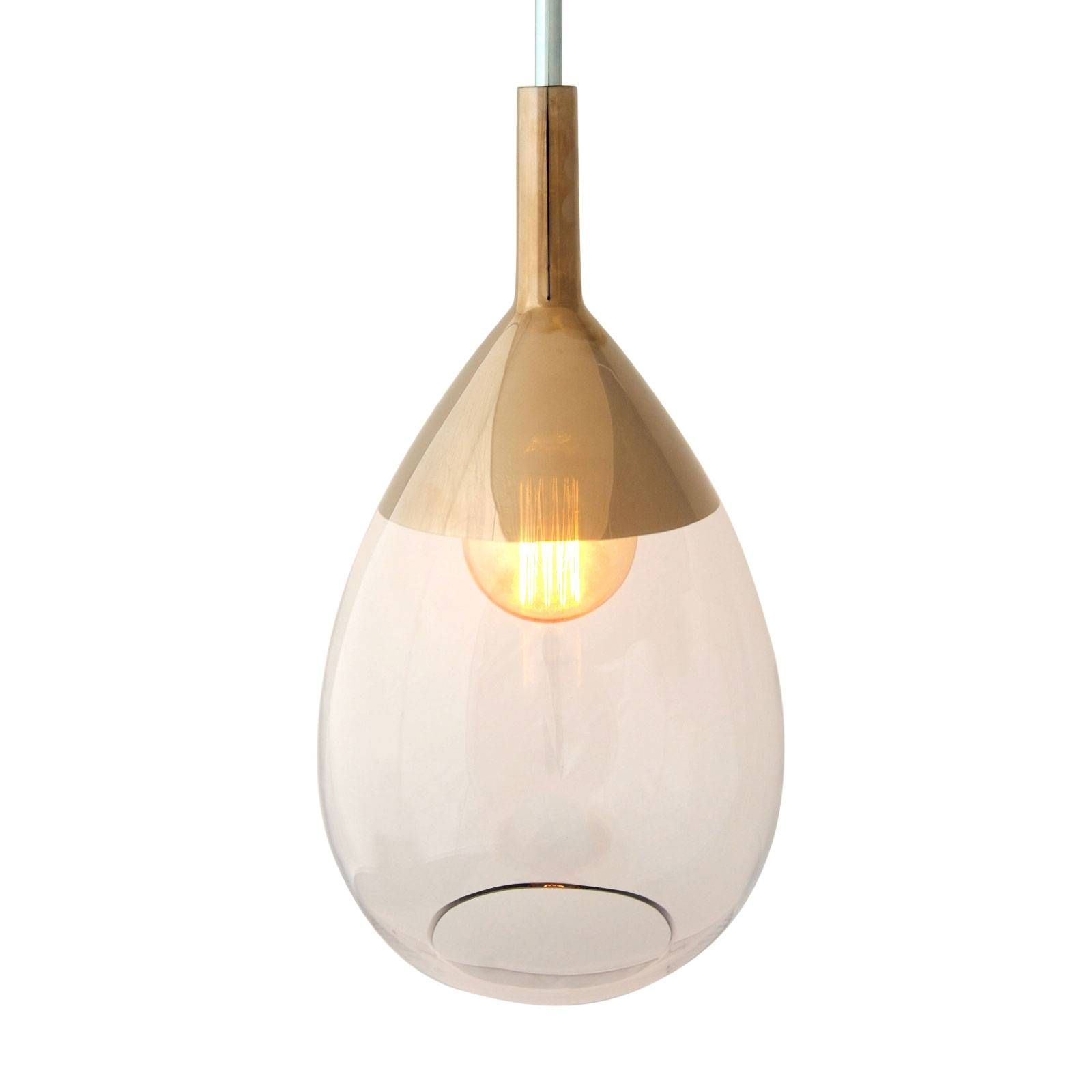 EBB & FLOW Lute závesná lampa sklo zlato-dymová, Obývacia izba / jedáleň, sklo, kov, textil, E27, 25W, K: 49cm