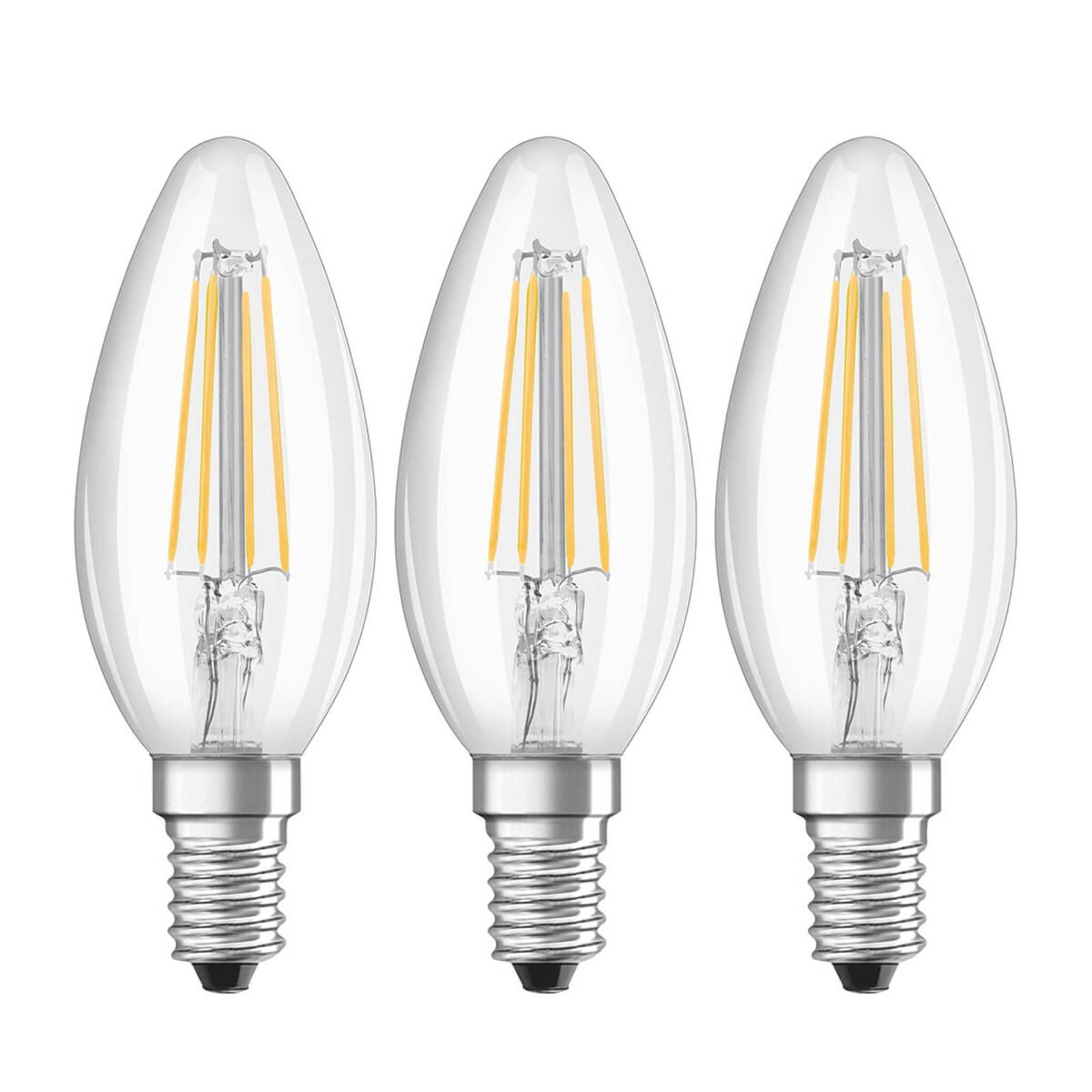 OSRAM LED sviečková žiarovka E14 4W filament 2 700K 3 ks, E14, 4W, Energialuokka: E, P: 9.7 cm