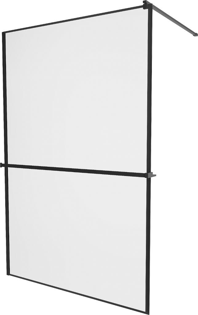 MEXEN/S - KIOTO Sprchová zástena WALK-IN s poličkou a držiakom uterákov 100 x 200 cm, transparent/čierna 8 mm, čierna 800-100-121-70-70