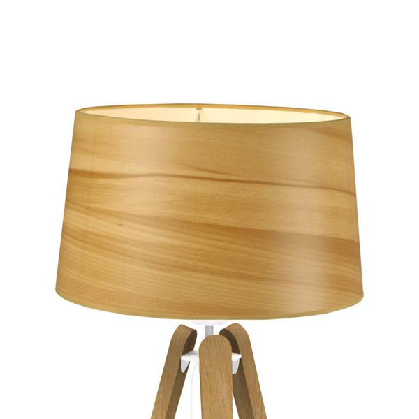 Aluminor Stolová lampa Essence LT, tienidlo vzhľad dreva, Obývacia izba / jedáleň, oceľ, bukové drevo, textil, E27, 12W, K: 64cm