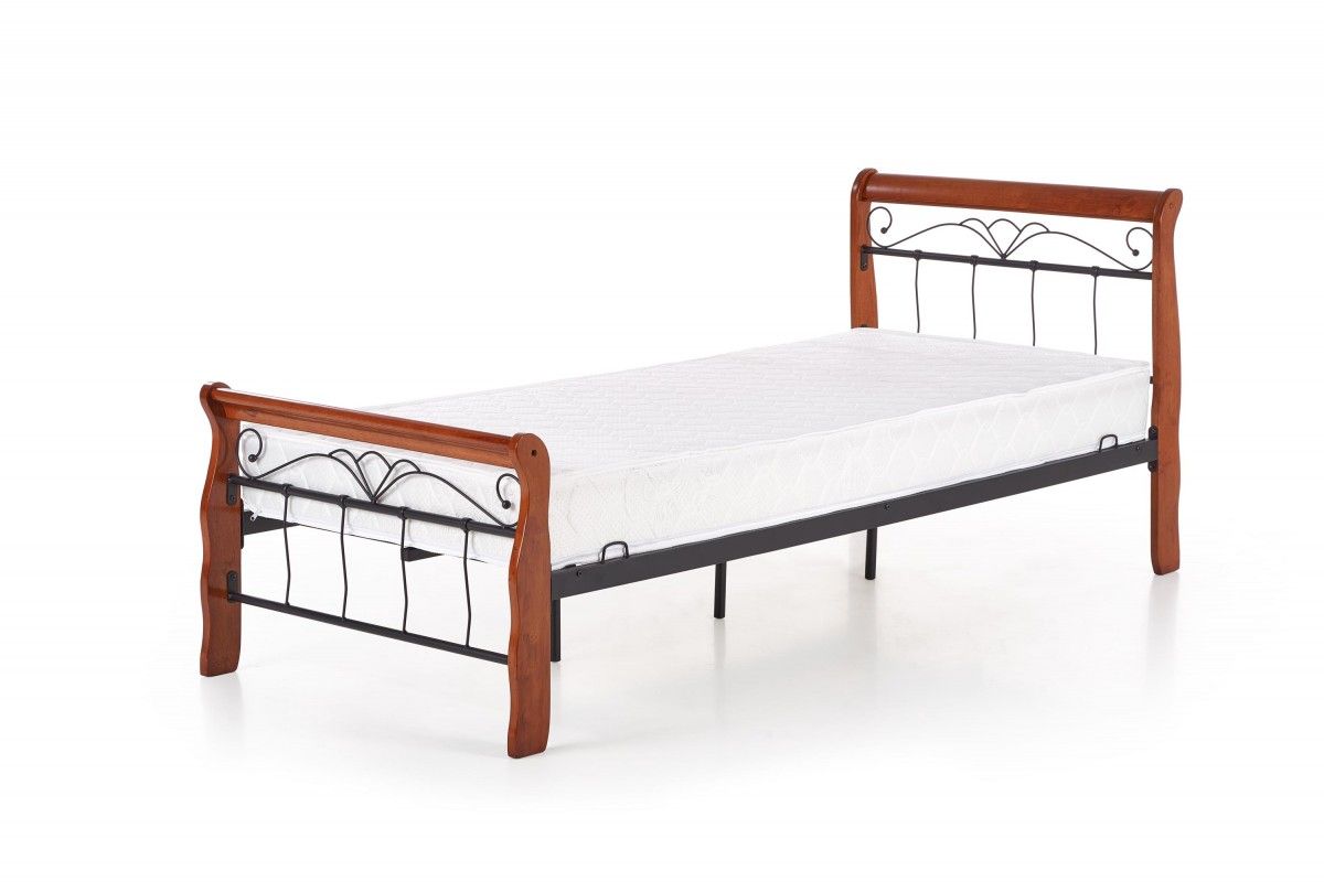Kovová postel Veronica 90x200 jednolůžko antická třešeň / černá