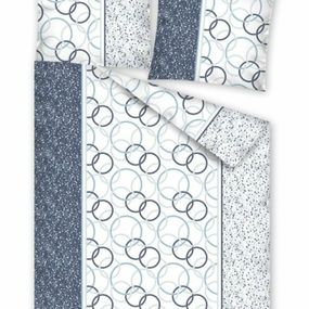 Obliečky bavlnené, Flanel Kruhy, modro šedé, 140 x 200 + 70 x 90 cm