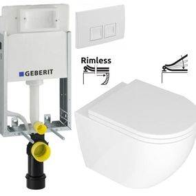 GEBERIT KOMBIFIXBasic vr. bieleho tlačidla DELTA 50 + WC REA Carlo Mini Basic Rimlesss + SEDADLO 110.100.00.1 50BI CB1