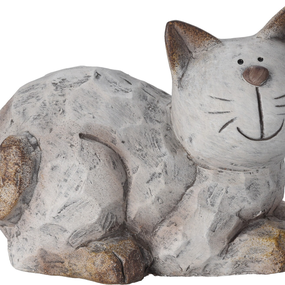 Dekoračná soška (2 druhy) Ležiaca mačka, šedá keramika