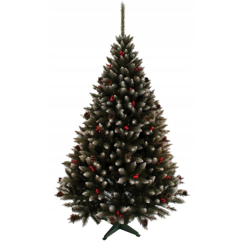 DomTextilu Zasnežený vianočný stromček s jarabinou a šiškami 180 cm 66993