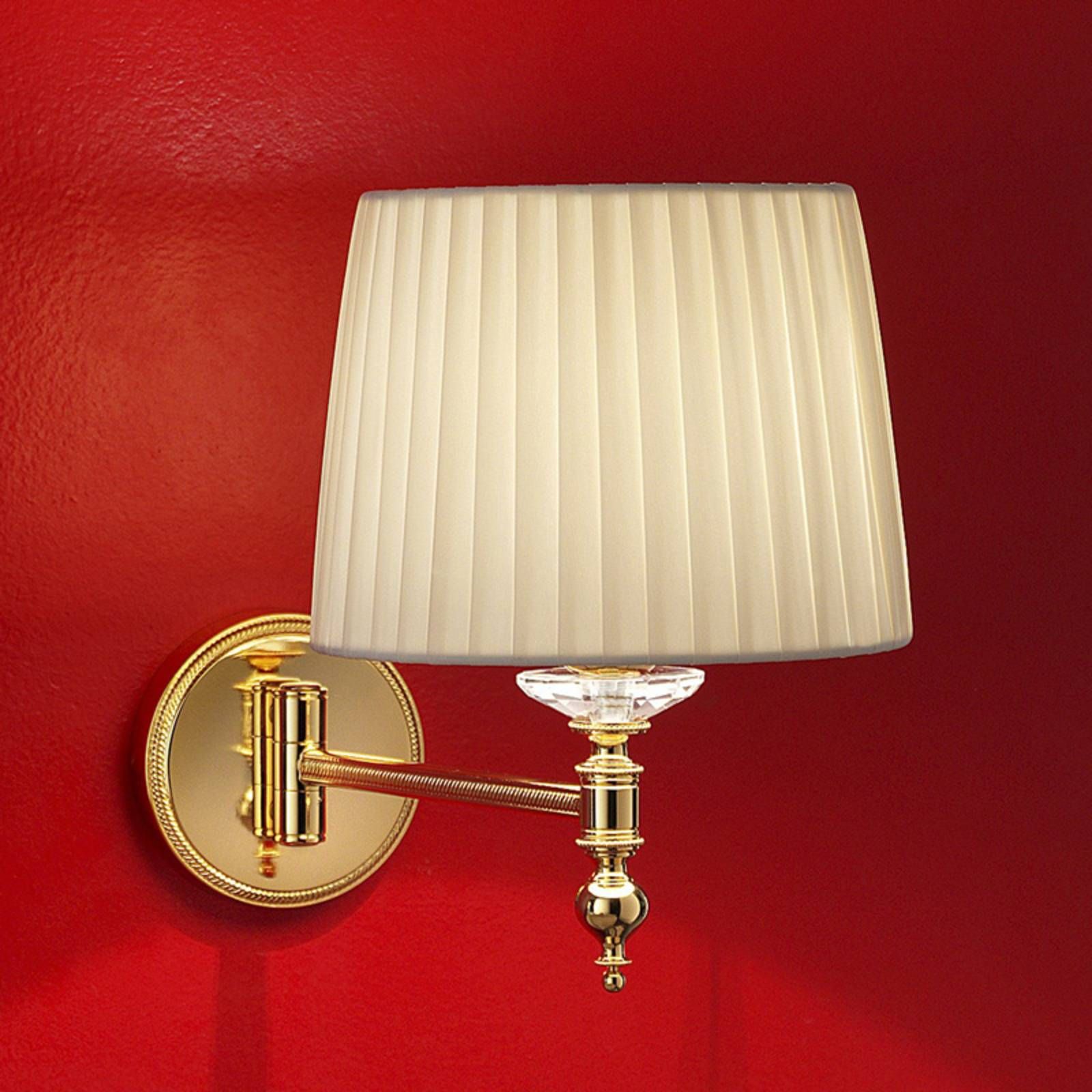 Masiero Mosadzné nástenné svietidlo Grace s hodvábnym 34cm, Obývacia izba / jedáleň, mosadz, hodváb, E27, 40W, L: 20 cm, K: 30cm