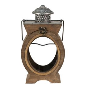 Hnedá antik drevený lampáš s kovovými detailmi Paat - 16*12*28 cm