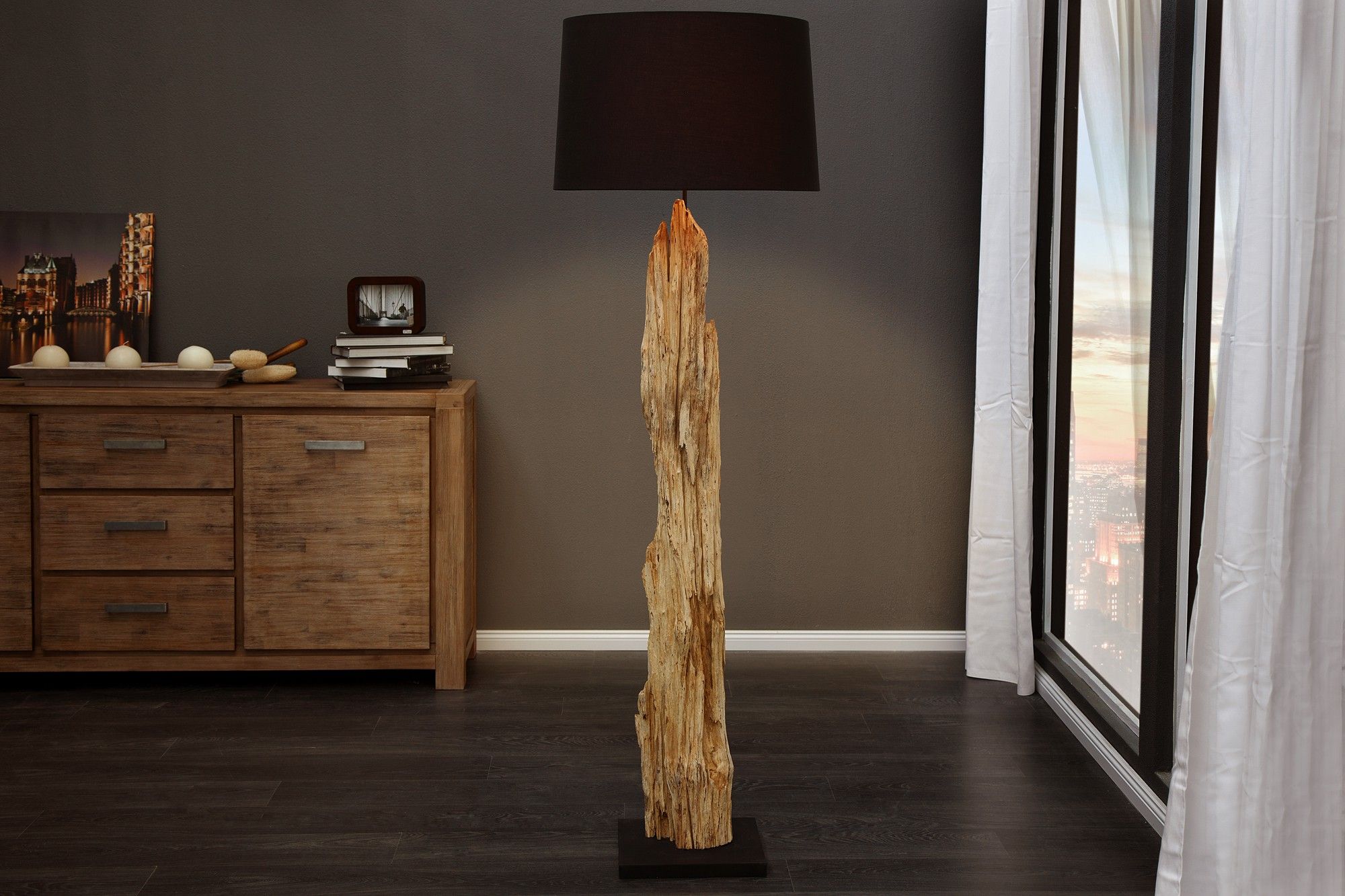 Estila Dizajnová originálna stojaca lampa Rousilique 175 cm z naplaveného dreva