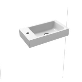 Kaldewei Puro - Umývadielko na stenu 550x300 mm bez prepadu, 1 otvor pre batériu na ľavej strane, Perl-Effekt, alpská biela 901206393001