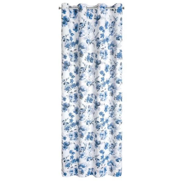 Romantický bielo modrý zatemňujúci záves s motívom kvetov 140 x 250 cm