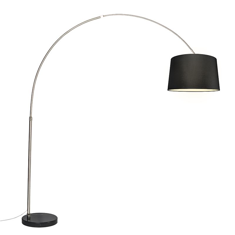 Oblúková lampa oceľová látková tienidlo čierna 45 cm - XXL