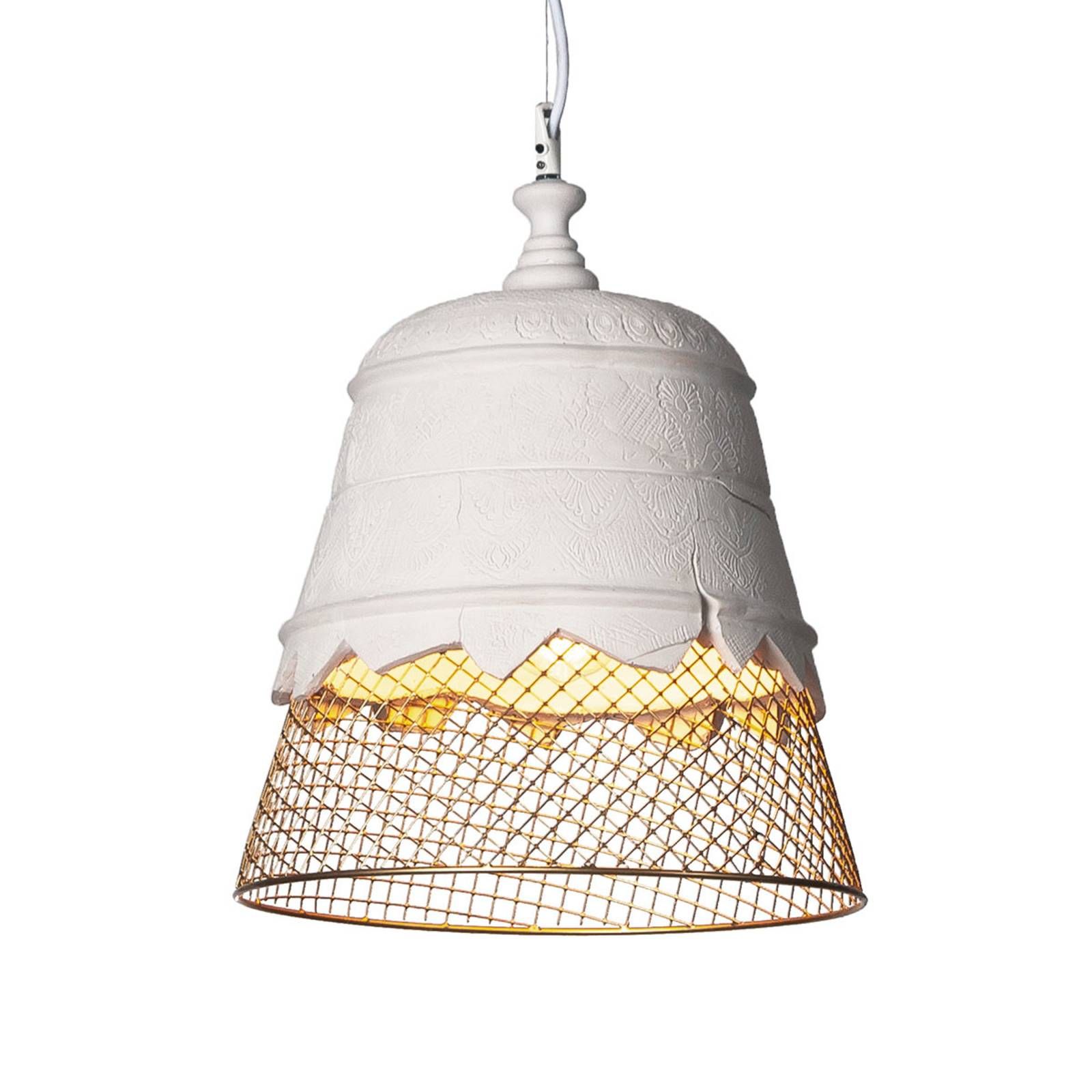 Karman Domenica – sadrová závesná lampa zlatá 35cm, Obývacia izba / jedáleň, sadra, kov, E27, 70W, K: 39cm