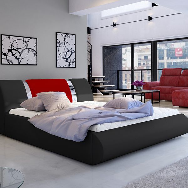 Čalúnená manželská posteľ s roštom Folino 160 - čierna / červená