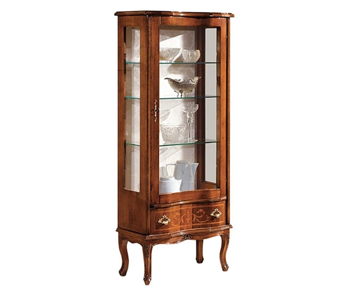 Estila Luxusná klasická vitrína Clasica z masívu so štyrmi poličkami a zásuvkou 145 cm
