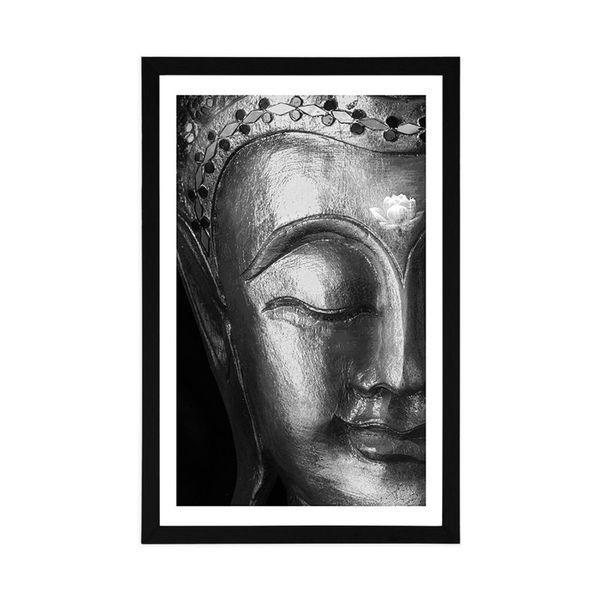 Plagát s paspartou božský Budha v čiernobielom prevedení - 20x30 silver