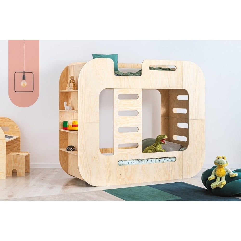 Poschodová detská posteľ s úložným priestorom 90x200 cm v prírodnej farbe Mundo – Adeko