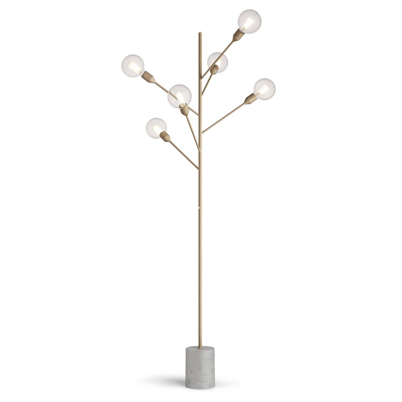 Modo Luce Baobab stojacia lampa 6-pl. matná zlatá, Obývacia izba / jedáleň, kov, betón, E27, 42W, K: 200cm