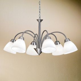 Orion Závesná lampa Kinga, nikel, 6-plameňová, Obývacia izba / jedáleň, železo, opálové sklo, E14, 40W, K: 40cm