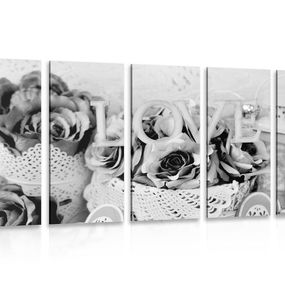 5-dielny obraz romantická dekorácia vo vintage štýle v čiernobielom prevedení