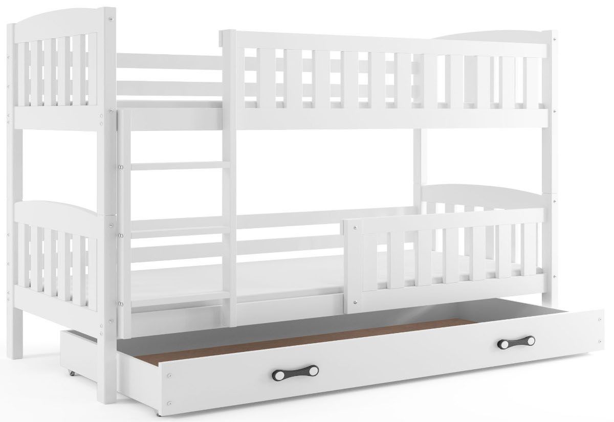 Expedo Poschodová posteľ FLORENT 2 + úložný priestor + matrac + rošt ZADARMO, 80x190 cm, biela, biela