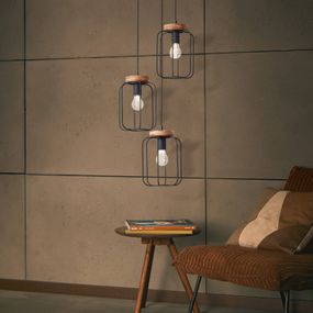 Brilliant Závesná lampa Tosh 3-plameňová rondel, Obývacia izba / jedáleň, kov, drevo, E27, 40W