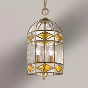 Cremasco Emilia – závesná lampa s katedrálnym sklom, Obývacia izba / jedáleň, kov, sklo, E14, 60W, K: 50cm